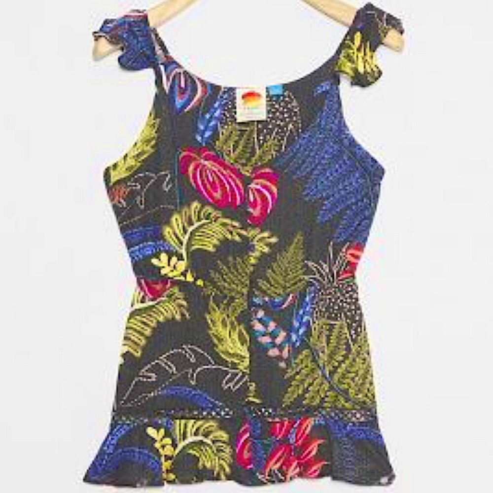 Anthropology Farm Rio Ruffled Floral Tank